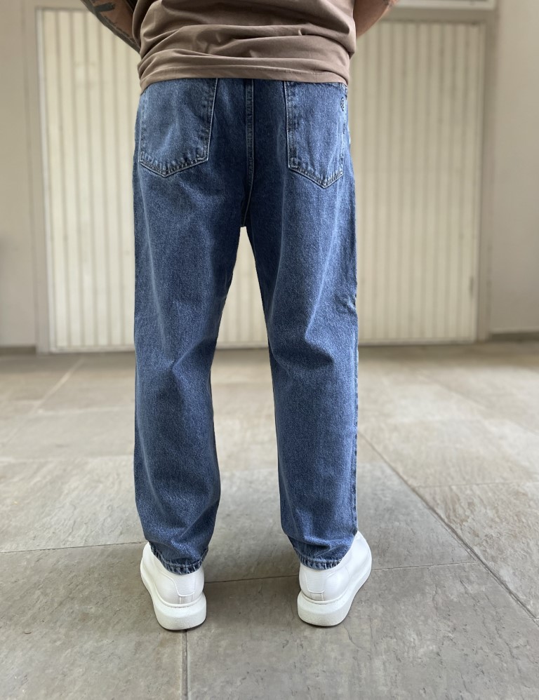 Ανδρικό μπλε σκούρο σταθερό Loose Jean πεντάτσεπο με φερμουάρ 2023D φωτογραφία